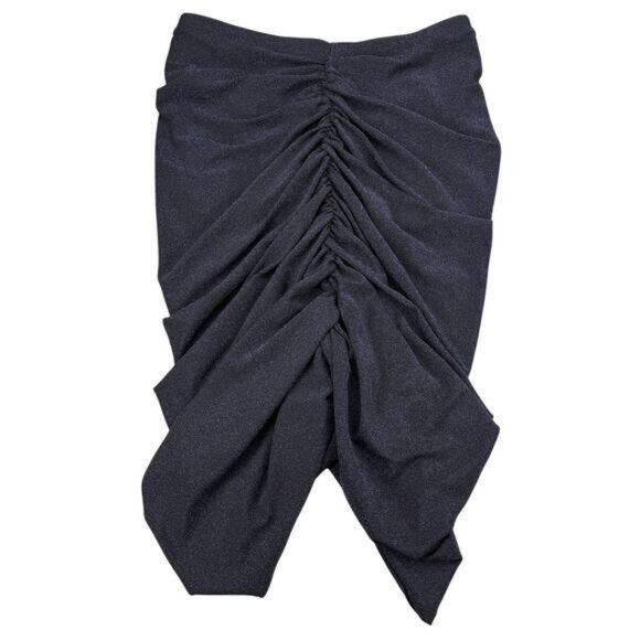 NWT HALARA Ruched Navy Blue Metallic Shimmering Tulip Skirt Size Large - Picture 2 of 6